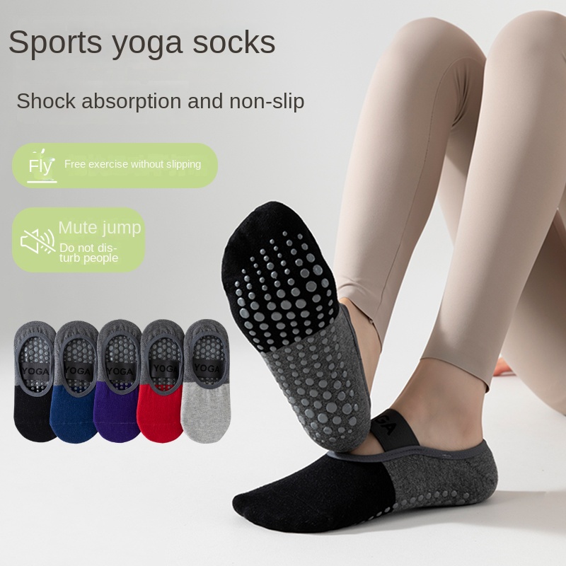 Fitness Yoga - ถุงเท้าโยคะมืออาชีพข้ามพรมแดน 5 คู่, ถุงเท้าฝ้ายแบบมีสายรัดซิลิโคนกันลื่นสำหรับพิลาทิส ฟิตเนส และเต้นรำ