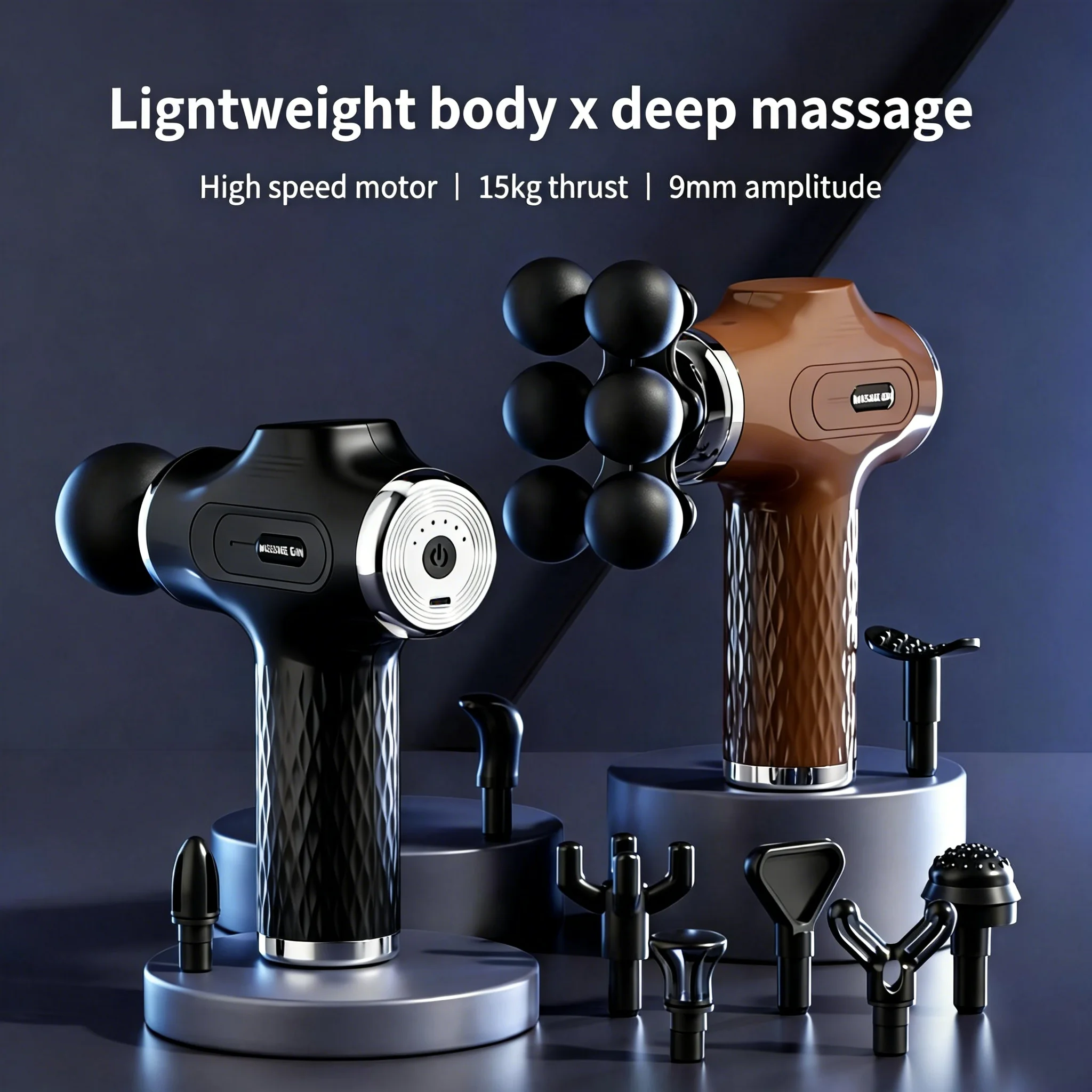 Vibration Massage Gun - ปืนนวด 10 หัว สำหรับผ่อนคลายกล้ามเนื้อ ปืนนวดไฟฟ้าแบบสั่นสะเทือน สำหรับผ่อนคลายร่างกายและนวดตัว