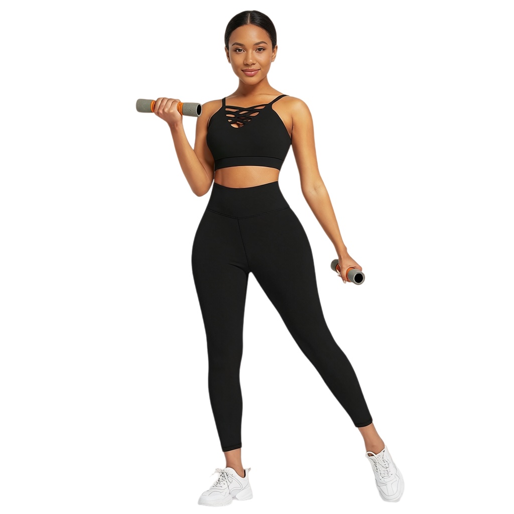 Fitness Yoga - ชุดโยคะฟิตเนสสำหรับผู้หญิง 3 ชิ้น - ชุดออกกำลังกายแขนยาว เสื้อฮู้ดครอป