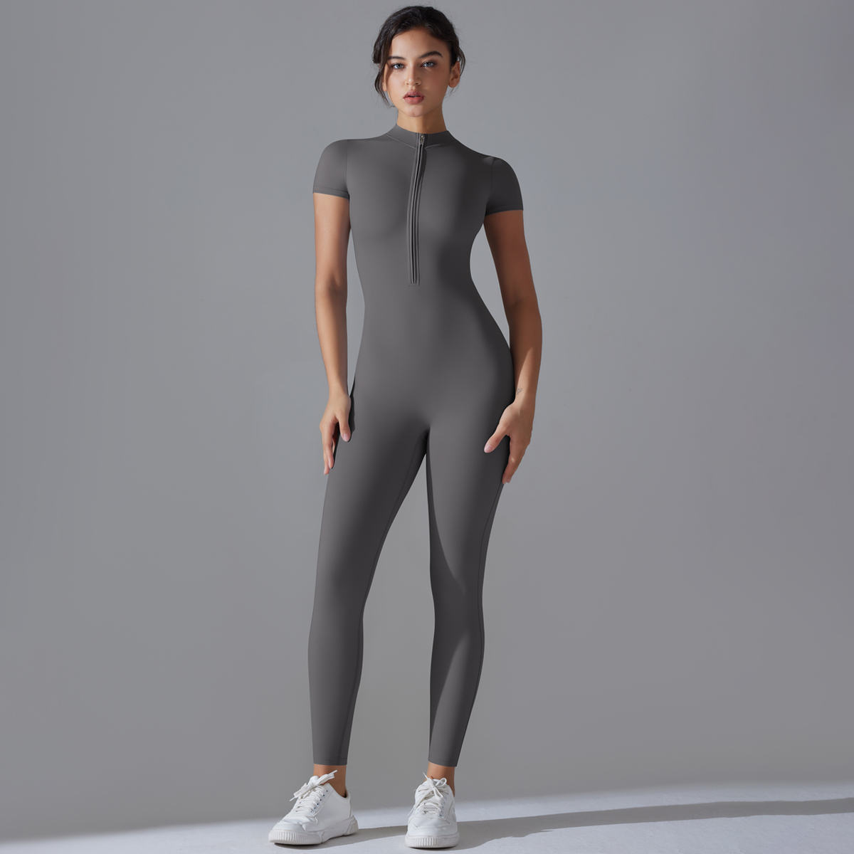 Yoga Fitness Kleidung - ชุดโยคะชุดสตรี One- Piece ชุดซิปแขนสั้น Push Up
