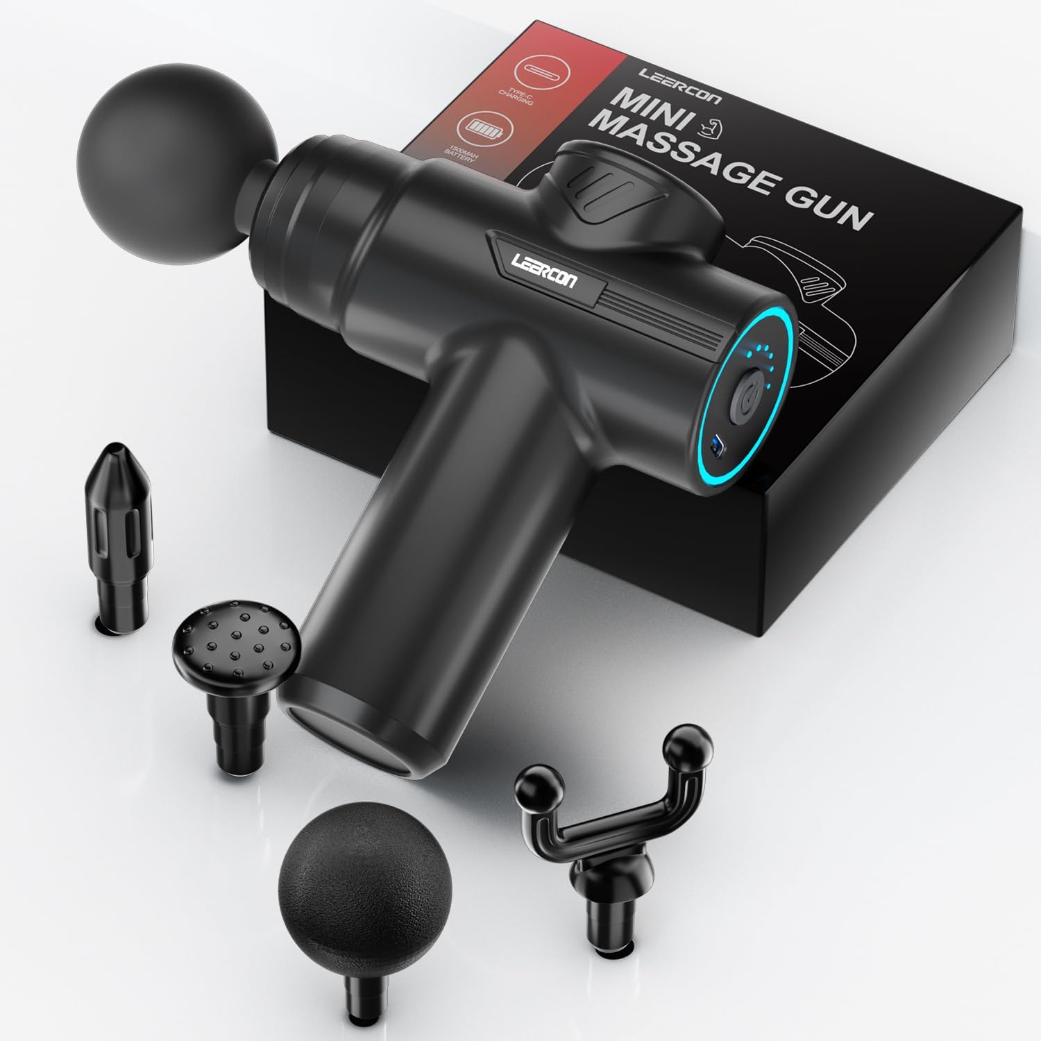 Vibration Massage Gun - ปืนนวดขนาดเล็ก LEERCON, 6 ระดับความเร็ว 4 หัวนวด,