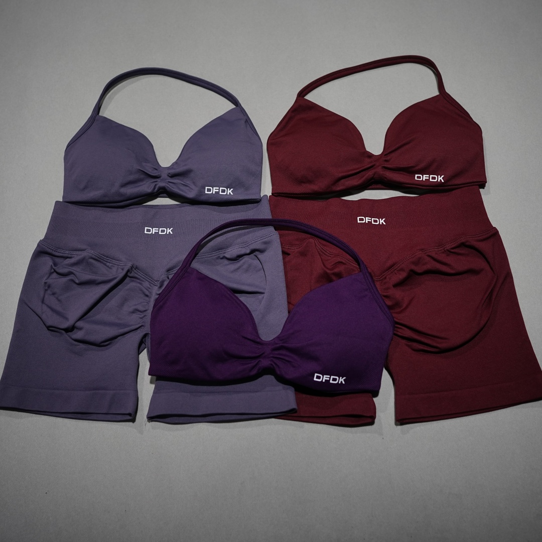 Yoga Fitness Kleidung - ชุดออกกำลังกายผู้หญิง DFDK แบบไร้รอยต่อ 2 ชิ้น เสื้อชั้นในกีฬาแบบผูกเชือกพร้อมแผ่นรองถอดได้