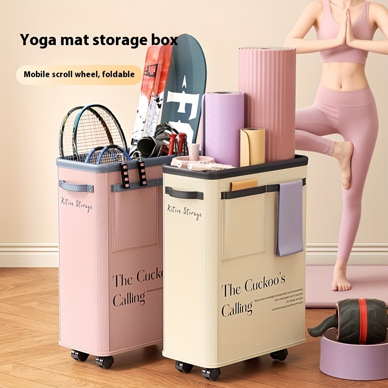 Yoga Of Fitness Mat - ตะกร้าเก็บเสื่อโยคะแบบมีล้อ, ตะกร้าใส่ผ้าสำหรับใช้ในบ้าน, ที่เก็บอุปกรณ์ฟิตเนสสำหรับพื้นที่แคบ