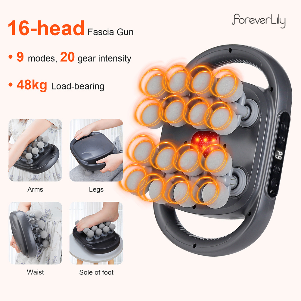 Vibration Massage Gun - 16 หัว Fascia ปืนการสั่นสะเทือนความถี่สูงนวดปืนเอวและกลับนวดคอไหล่นวดกล้ามเนื้อ masajeador