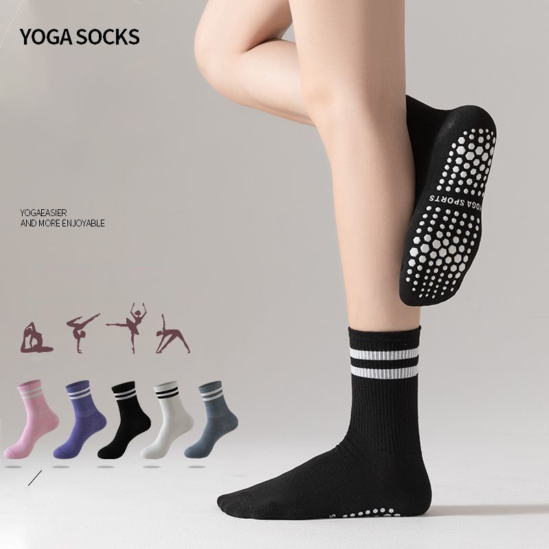 Fitness Yoga - ดรีมไลค์ลิน 1 คู่ถุงเท้าโยคะสำหรับผู้หญิงแบบกลางน่อง ถุงเท้ากันลื่น ระบายอากาศได้ดี และซับเหงื่อ