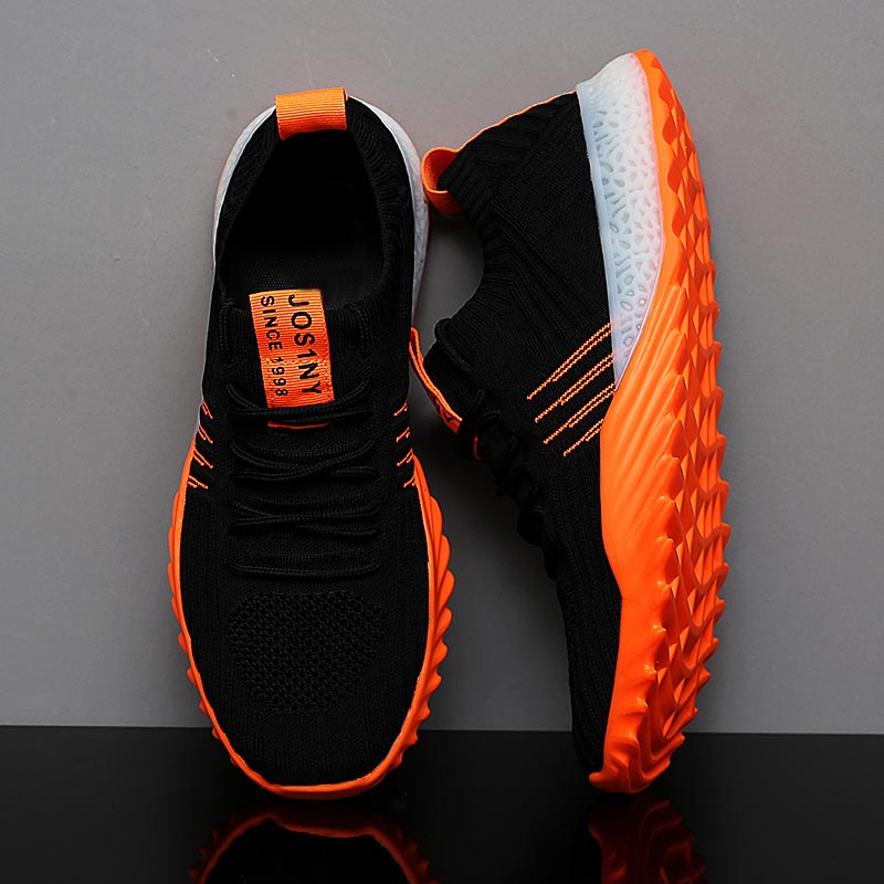 Yoga Fitness Reservation - Plusขนาดน้ำหนักเบาAir Mesh Menกีฬารองเท้าผู้หญิงรองเท้าผ้าใบManสีส้มสีดำBreathableรองเท้าผู้ชายกีฬาgym D-436