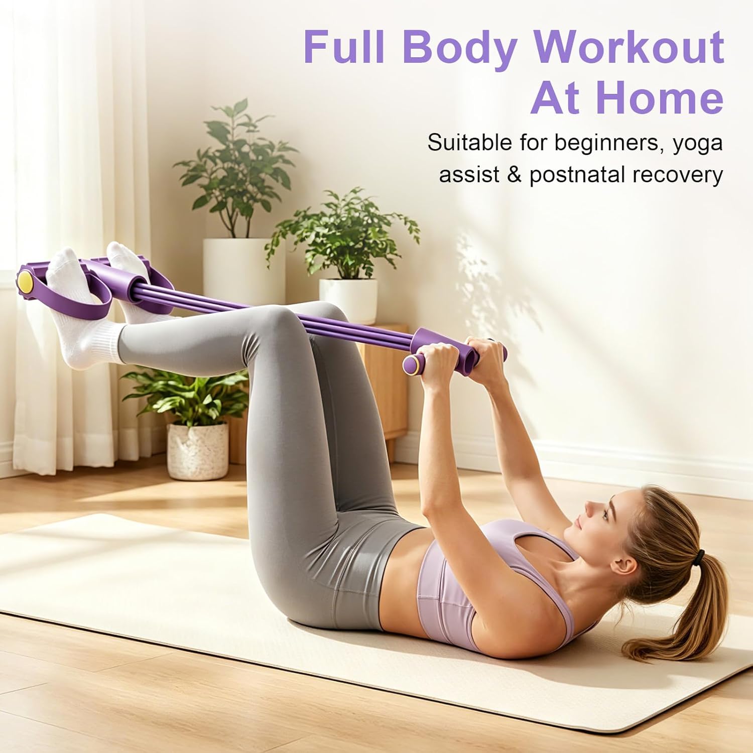 Yoga Fitness Resistance Band - สายยางยืดออกกำลังกายแบบ 4 ท่อ พร้อมเชือกดึงแรงต้านอเนกประสงค์ สายยางยืดโยคะแบบ 6